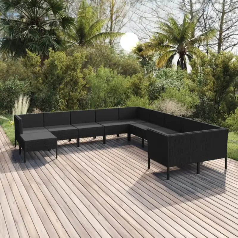 Wybór klientów 11-cz. zestaw wypoczynkowy do ogrodu, poduszki czarny rattan pe