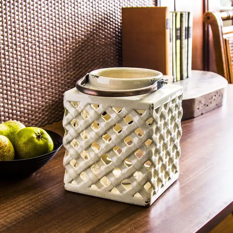 Hit cenowy Lampion dekoracyjny ceramiczny DUO BASKET KREMOWY 18 cm