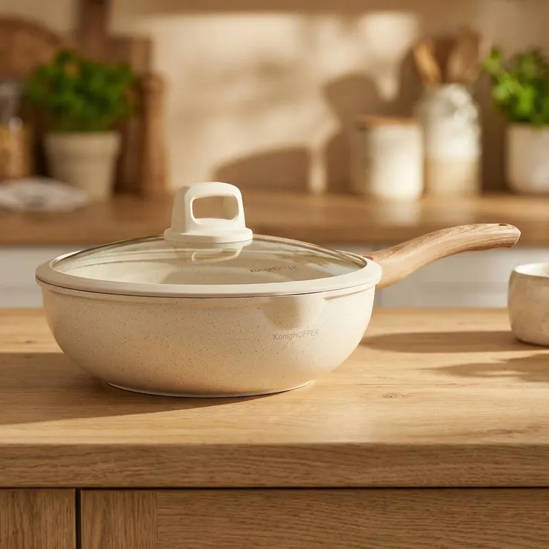 Patelnia WOK indukcyjna z pokrywką Konighoffer Creamy Marble 30 cm Nowy