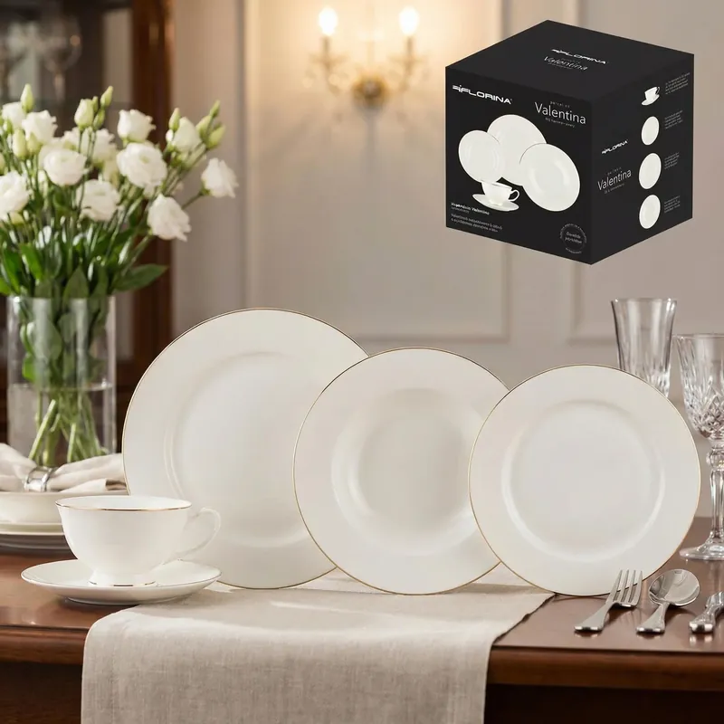 Hit sprzedaży Serwis obiadowy - kawowy porcelanowy FLORINA VALENTINA na 6 osób (30 el.)