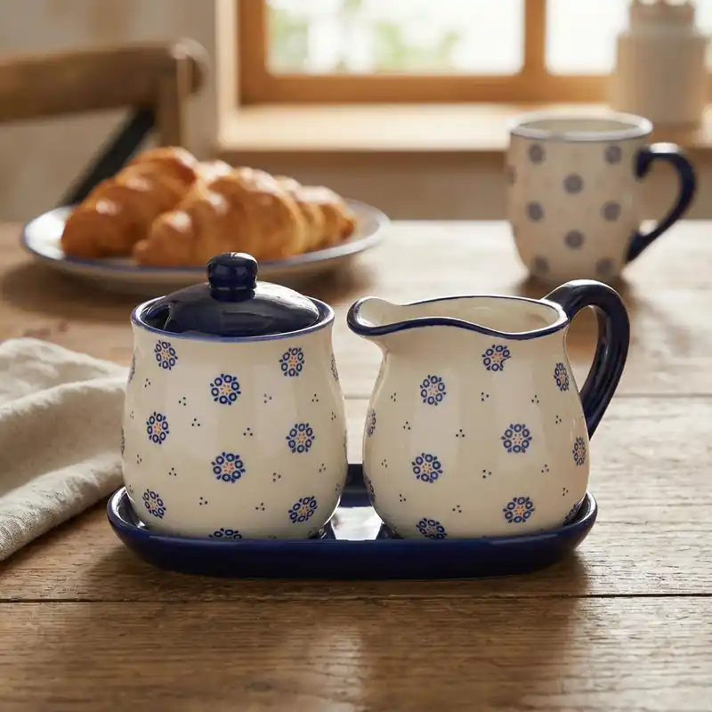 Bezpieczne zakupy Cukiernica i mlecznik ceramiczne TADAR FOLKLOR KÓŁKA KREMOWY 300 ml