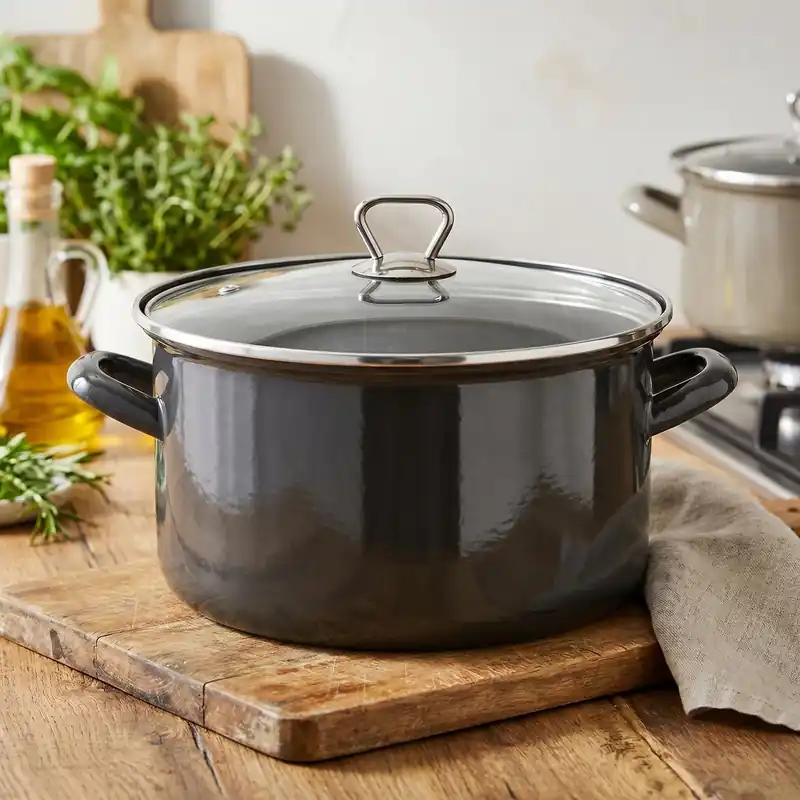 Nowy Garnek emaliowany z pokrywką EMALIA POLSKA PLESZEW METALICO 5,6 l