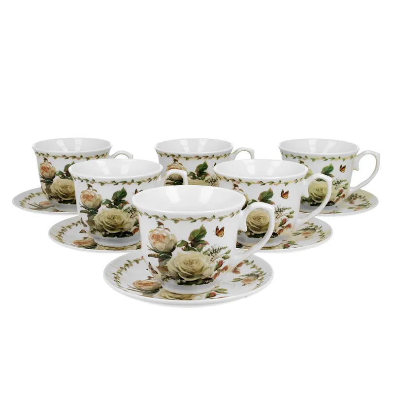 Kup online Filiżanki do kawy i herbaty porcelanowe ze spodkami DUO EDITH 250 ml 6 szt.