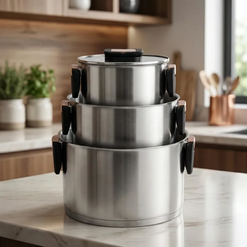 Kup online Garnki ze stali nierdzewnej z pokrywami ALTOM DESIGN SMART 16/20/24 cm 6 el.