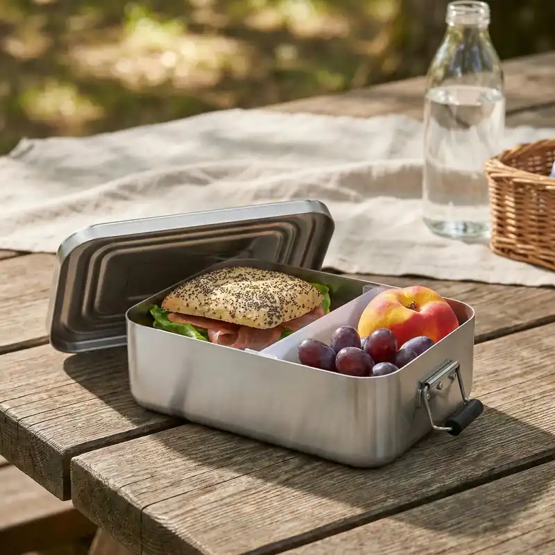 Ostatnie sztuki KUCHENPROFI Alice Połysk Duży srebrny– lunch box / śniadaniówka aluminiowa z separatorem