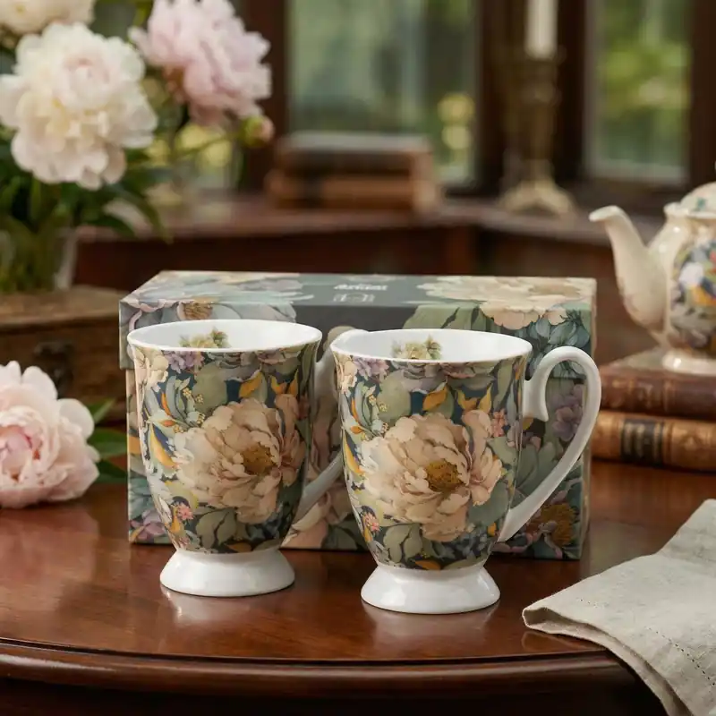 Kubki na stopce porcelanowe DUO THE SECRET GARDEN PEONY BLUE 340 ml 2 szt. Bestseller