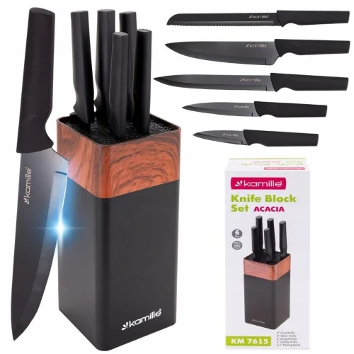Komplet noży w bloku stojaku zestaw 6-ele KAMILLE KM-7615 Oferta limitowana