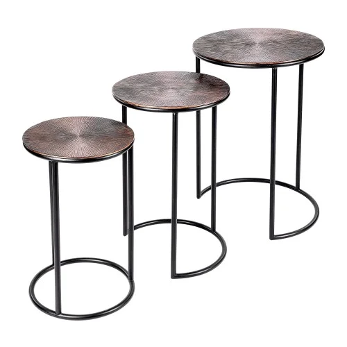 Premium Trzy stoliki boczne Copper aluminium komplet stolików miedż i czerń