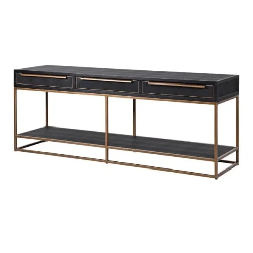 Konsola Primrose Black 200x78 cm czerń i złoto trzy szuflady Niska cena