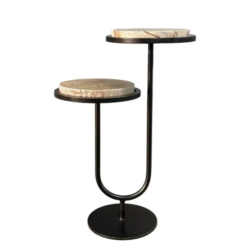 Podwójny stolik marmurowy Double Forest 59 cm - marmur brązowy dwa blaty Promocja