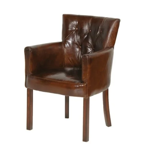 Sprawdź teraz Krzesło skórzane Chester Leather brąz bawola skóra drewniane nogi