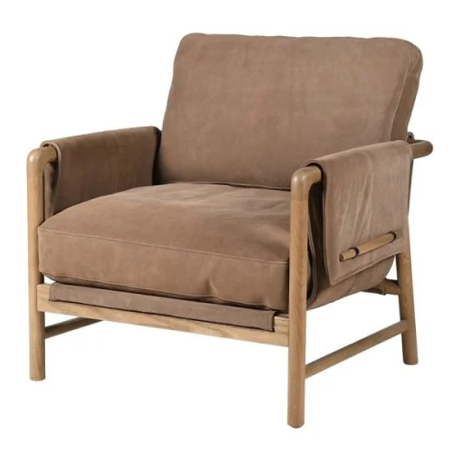 Zamów dziś Fotel Skórzany Suede 87 cm brązowy zamsz dębowa rama