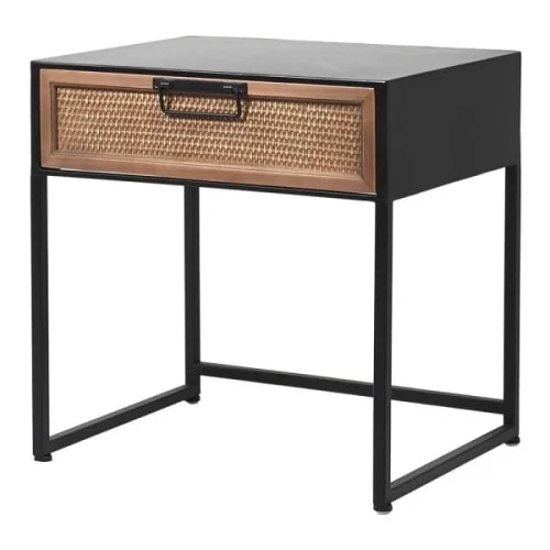 Ostatnie sztuki Szafka nocna Taba metalowa 50 cm - czarny stolik nocny szuflada rattan
