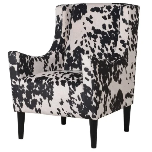 Zniżka Designerski Fotel Cow 98 cm biel i czerń imitacja skóry z włosiem