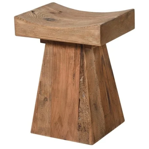 Stołek drewniany Japandi drewno z odzysku 45 cm naturalny kolor Tylko do końca tygodnia