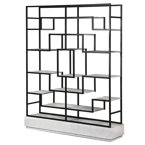 Duży regał Light Oak 200 cm jasny dąb żelazna czarna rama liczne wewnętrzne półki Bestseller