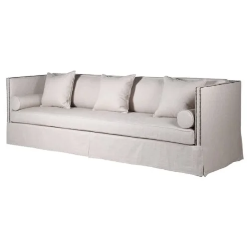 Bardzo duża jasna sofa Orpington lniana tapicerka 273 cm czteroosobowa kanapa Szybka wysyłka
