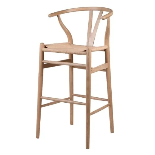 Krzesło barowe hoker Linton Natural 110 cm wysokości wiąz rattan styl farmhouse Sprawdź teraz