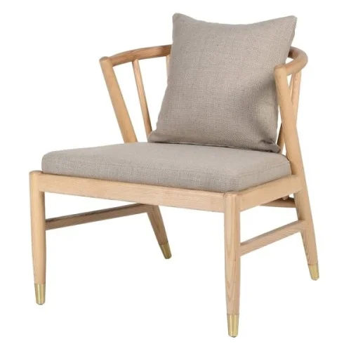 Fotel Chester Simple 70 cm drewniany jesion poduszka lniane obicie Super okazja