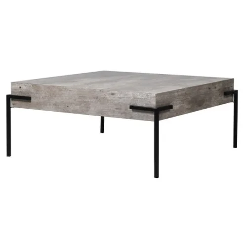 Rabat Stolik kawowy Faux Concrete 83 cm kwadratowy szary blat żelazna czarna podstawa