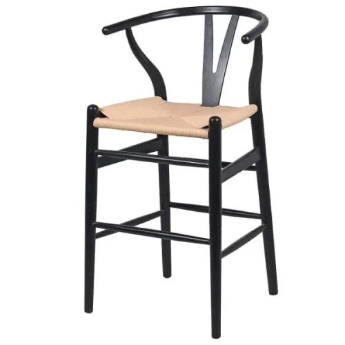 Premium Hoker do wyspy Linton Black 99 cm krzesło barowe wiąz styl farmhouse