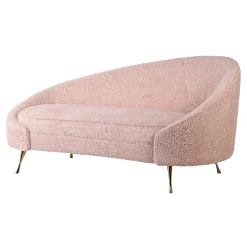 Sofa Boucle Blush 160x79 cm zakrzywiona sofa jasny róż złote stalowe nóżki Hit cenowy