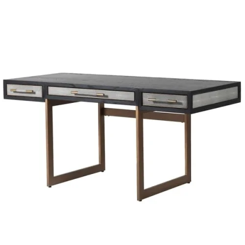 Ekspresowa dostawa Biurko Enderby 160x77,5 cm szary szagryn dąb metalowe detale żelazna ramą trzy szuflady