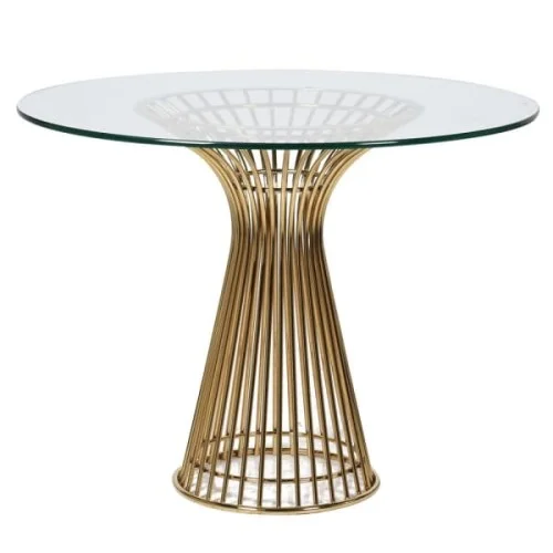 Stół do jadalni Chiswick Elegance 100 cm okrągły szklany blat stalowa złota podstawa Wyjątkowa oferta