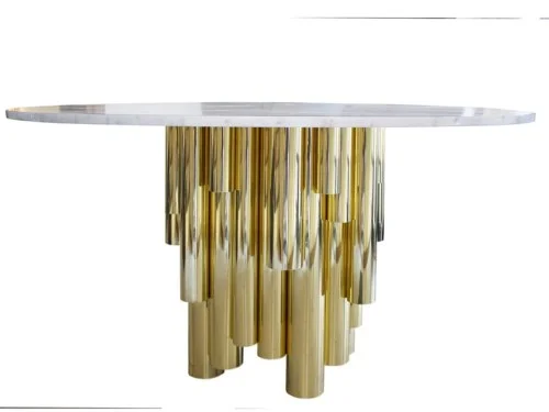 Wanderlust II stół okrągły od Malabar 130 cm średnicy mosiądz blat marmur Carrara Zamów dziś
