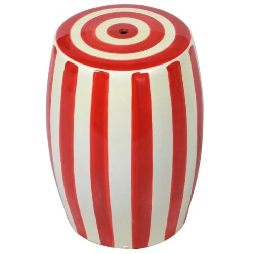 Stołek ceramiczny Bremner Red 45 cm –czerwono-biały stolik ceramiczny w pasy Kup teraz