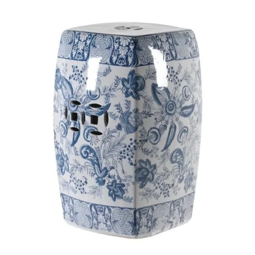 Stołek ceramiczny Halkin Small siedzisko niebieski biel Dodaj do koszyka