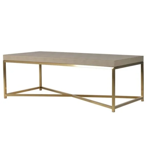 Nowość Stolik kawowy Oxford 60x120 cm kremowy blat szagryn złota stalowa podstawa