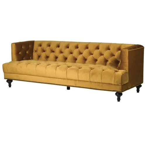 Sofa Minor Mustard 213 cm szerokości velvet żółta trzyosobowa Bezpieczne zakupy
