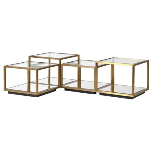 Stolik kawowy Clear Multi 42 cm wysokości cztery elementy złota stal lustrzane półki Super okazja