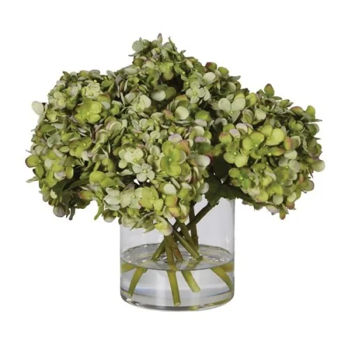 Najlepsza cena Dekoracja Bukiet sztucznych Hortensji Pistacja 35 cm hortensje w szklanym wazonie