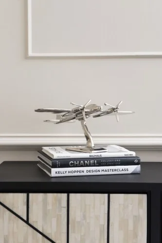 Wysoka jakość Dekoracja figurka Plane Silver 40x30x15 cm srebro aluminium samolot