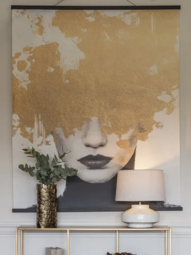 Sprawdź teraz Dekoracja obraz Medusa Gold 140x170 cm złota folia gobelin