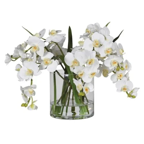 Nie przegap Dekoracja sztuczne kwiaty Orchid orchidee białe 36 cm wysokości szklany wazon