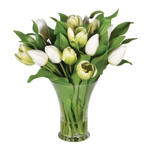 Dekoracja sztuczne kwiaty Tulip tulipany białe 45 cm wysokości szklany wazon Ograniczona ilość
