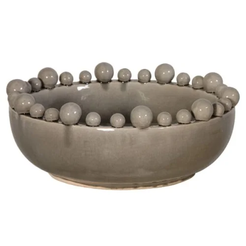 Tani Misa Bubble Grey ceramika 38 cm średnicy dekoracyjna misa zdobione krawędzie szara