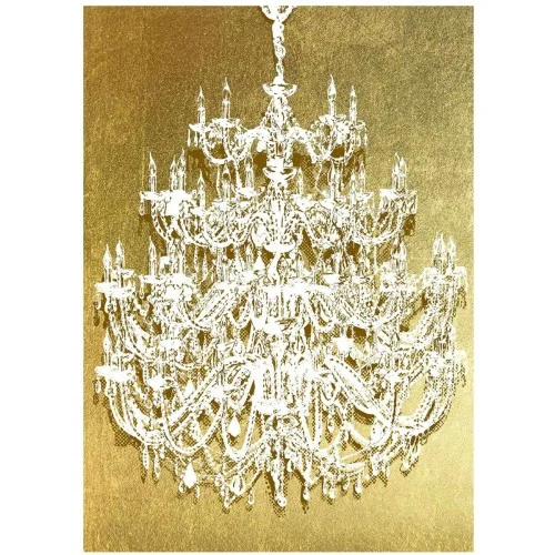 Hit sprzedaży Obraz Chandelier na płótnie 140x100 cm ręcznie wykończony złota folia wzór żyrandol