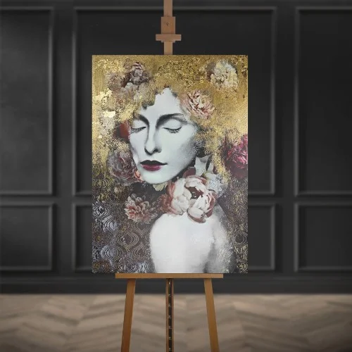 Niska cena Obraz na płótnie Flower Gold obraz ręcznie malowany 70x100 cm
