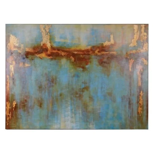 Oferta Obraz olejny Belgrave Niebieski Złoto Bursztyn 244x178 cm abstrakcja kolory płótno