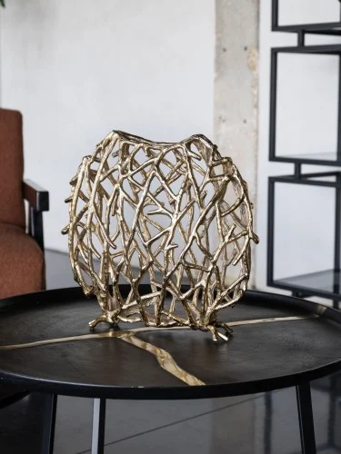 Hit sprzedaży Okrągła dekoracyjna Waza Sloane Gold Round 36 cm złota metalowa waza rzeżbiona