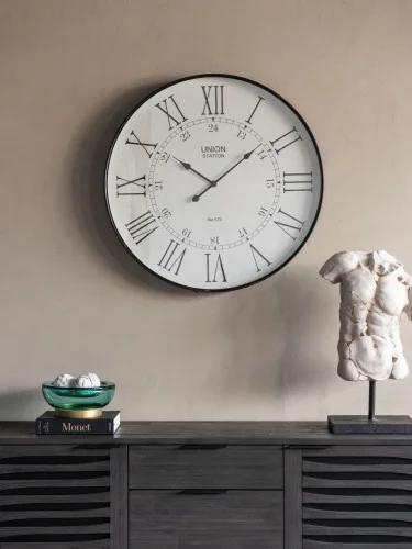 Okrągły zegar Telcon ścienny 80 cm tarcza za szkłem szara rama Super okazja