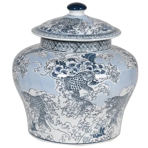 Dostępne od ręki Porcelanowa waza urna Chinese 38 cm orientalne wzory biel niebieski ceramiczna amfora