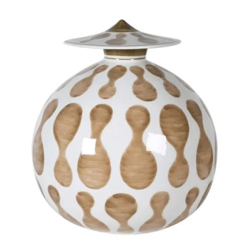 Porcelanowy pojemnik Brown 30 cm biel brąz z pokrywą okrągły słój Premium
