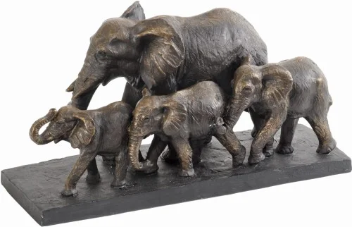 Rzeżba Elephant Bronze 36x18 cm rodzina słoni słoniątka brąz kamień żywica Premium