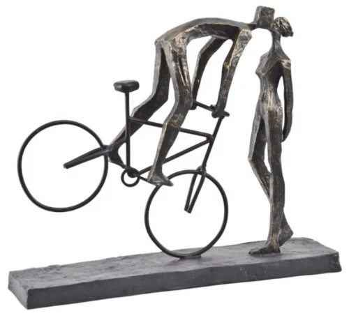 Ostatnie sztuki Rzeżba On Bike 30 cm zakochana para rower brąz z poliresinu i kamienia