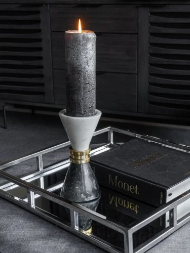 świecznik Marble M 10 cm mosiądz biało-czarny marmur Hit cenowy